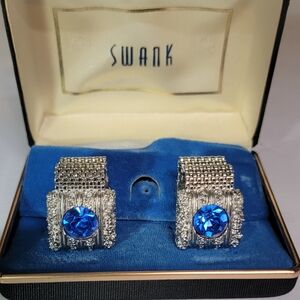 SWANK Silver and Blue Gemstone Cufflinks